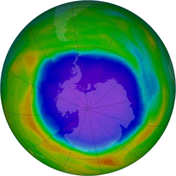 Antarctic ozone map for 02 October 2001